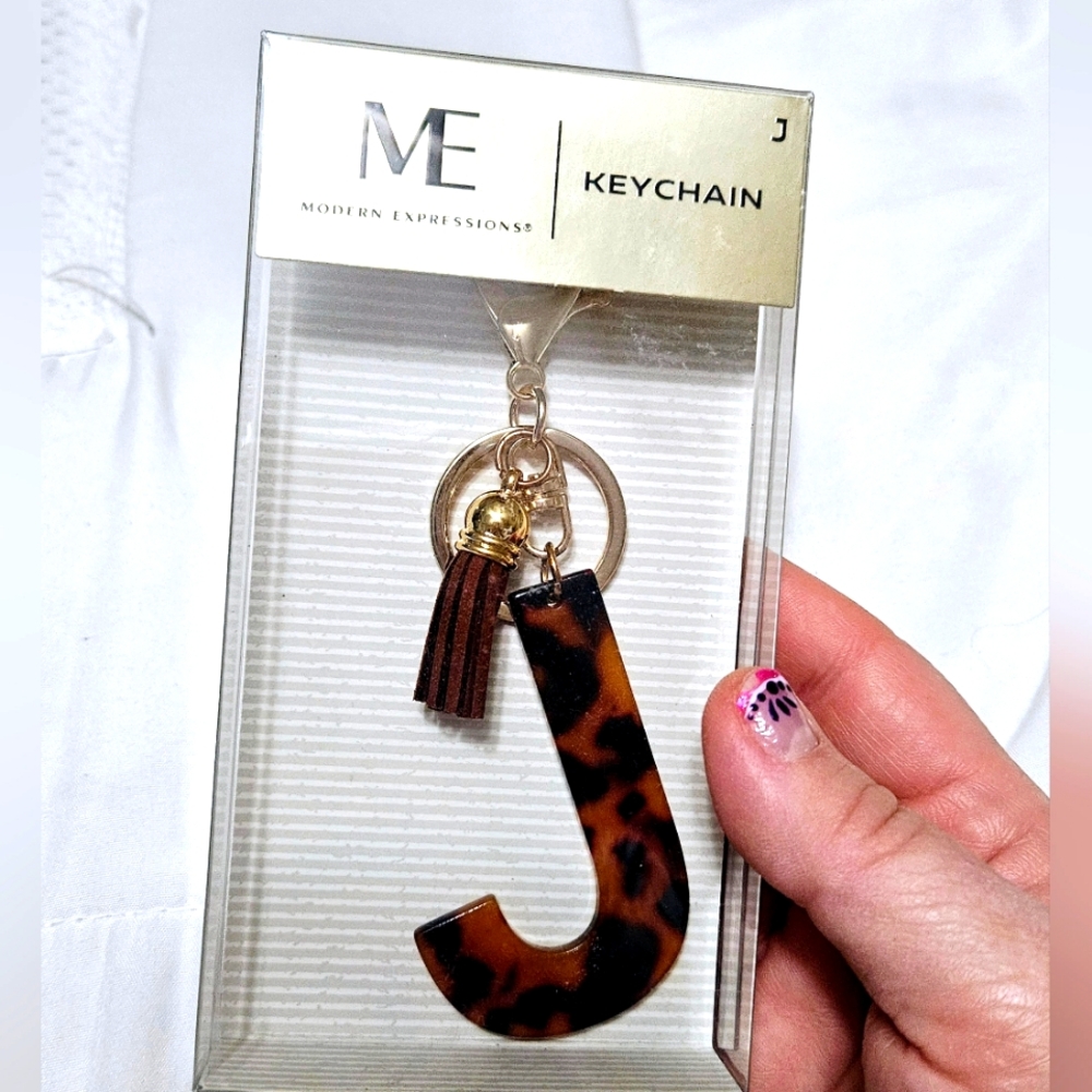 NWT Letter J Leopard Print Keychain